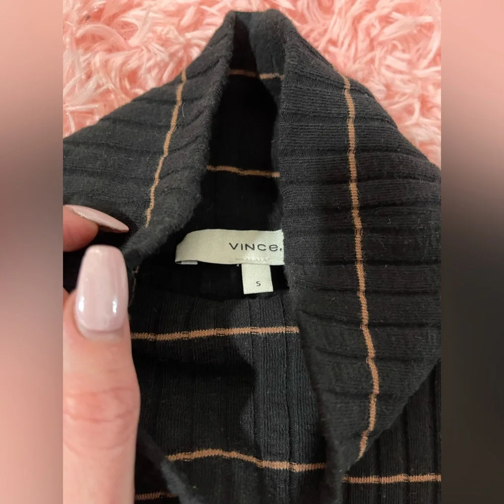 Vince Black Stripe Rib Turtleneck Sweater Women's - Picture 3 of 5